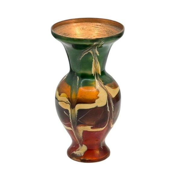 Enamel Copper Metal Multicolor Drip Glaze Vase With Metallic Gold Finish - Picture 6 of 9